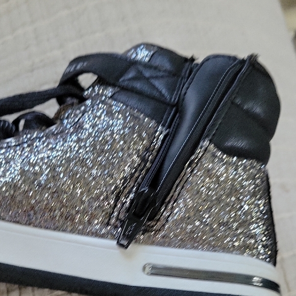 Skechers Kids Glittery High-Top Sneakers - Black and Silver With Side Zipper - Picture 6 of 9